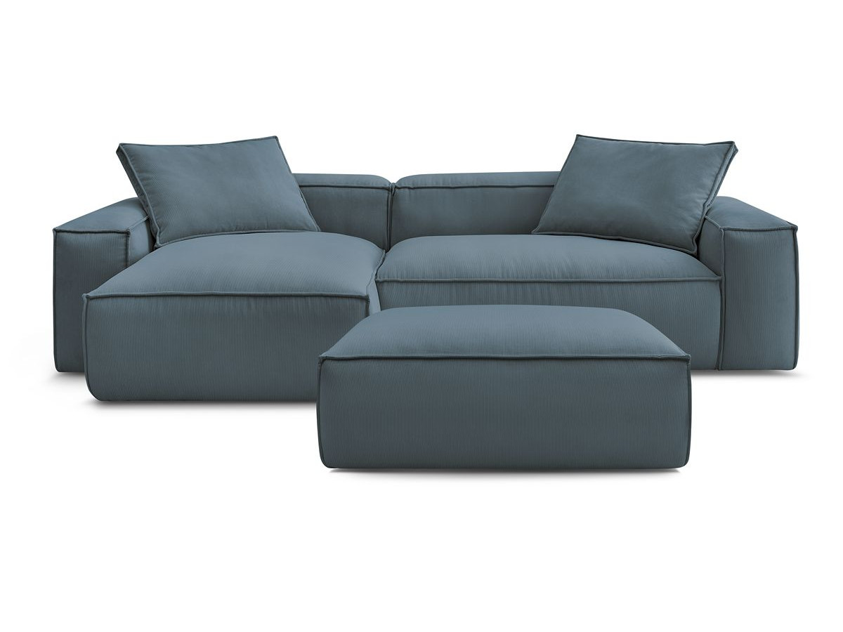 Canapé d'angle réversible ultra moelleux BOHEME velours côtelé avec pouf