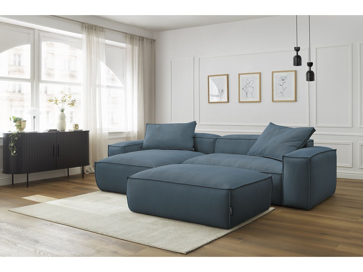 Canapé d'angle réversible ultra moelleux BOHEME velours côtelé avec pouf