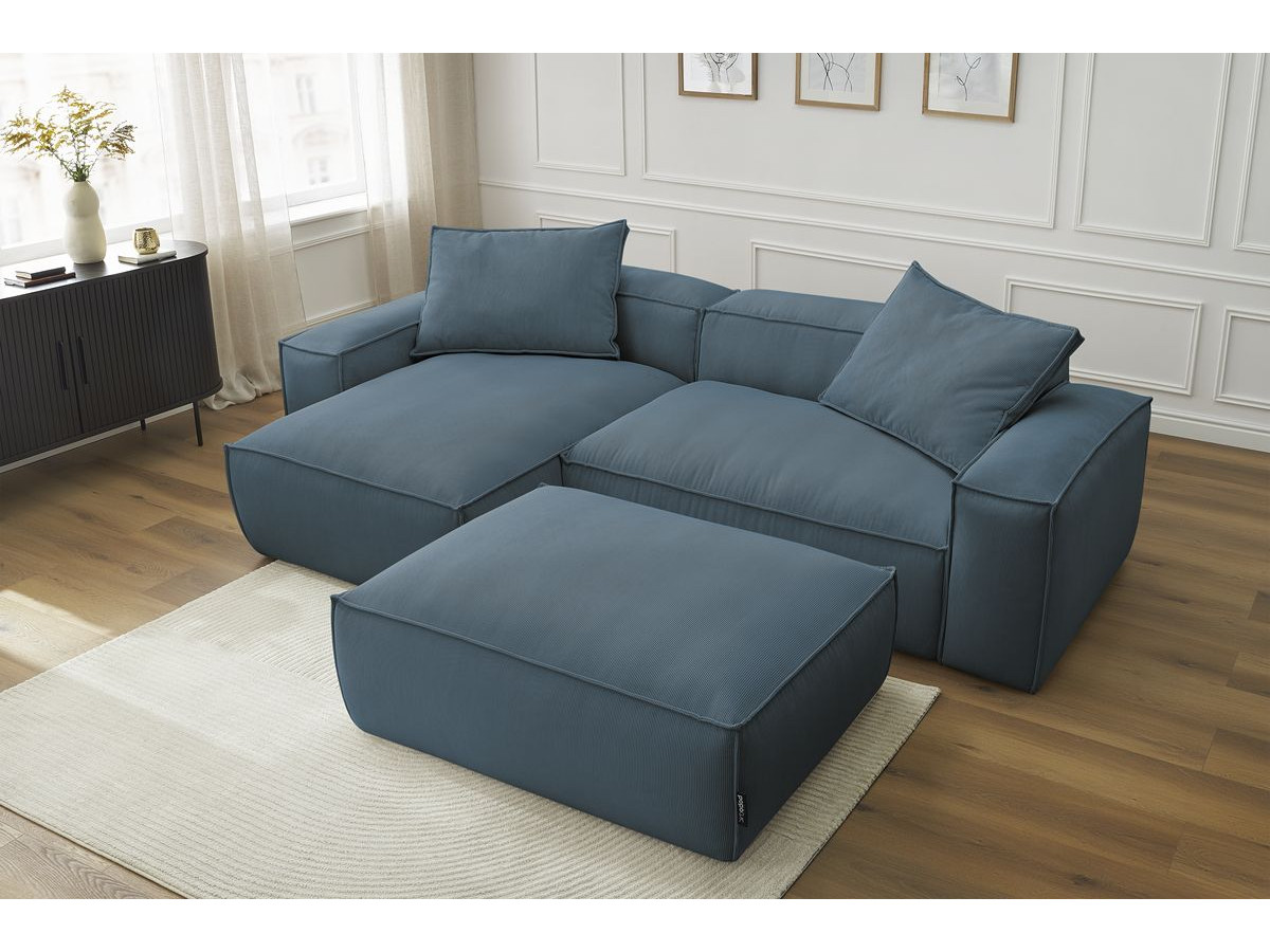 Canapé d'angle réversible ultra moelleux BOHEME velours côtelé avec pouf