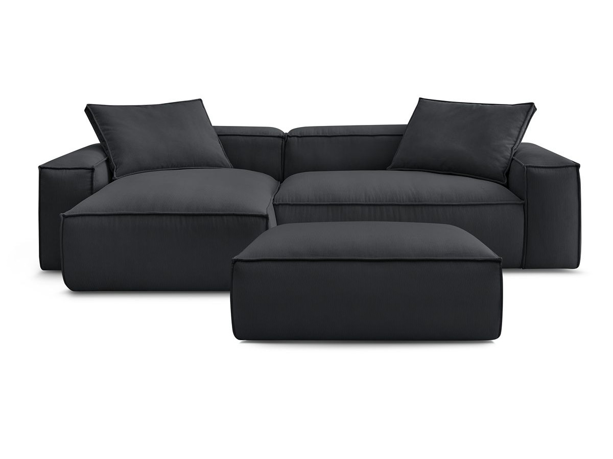 Canapé d'angle réversible ultra moelleux BOHEME velours côtelé avec pouf