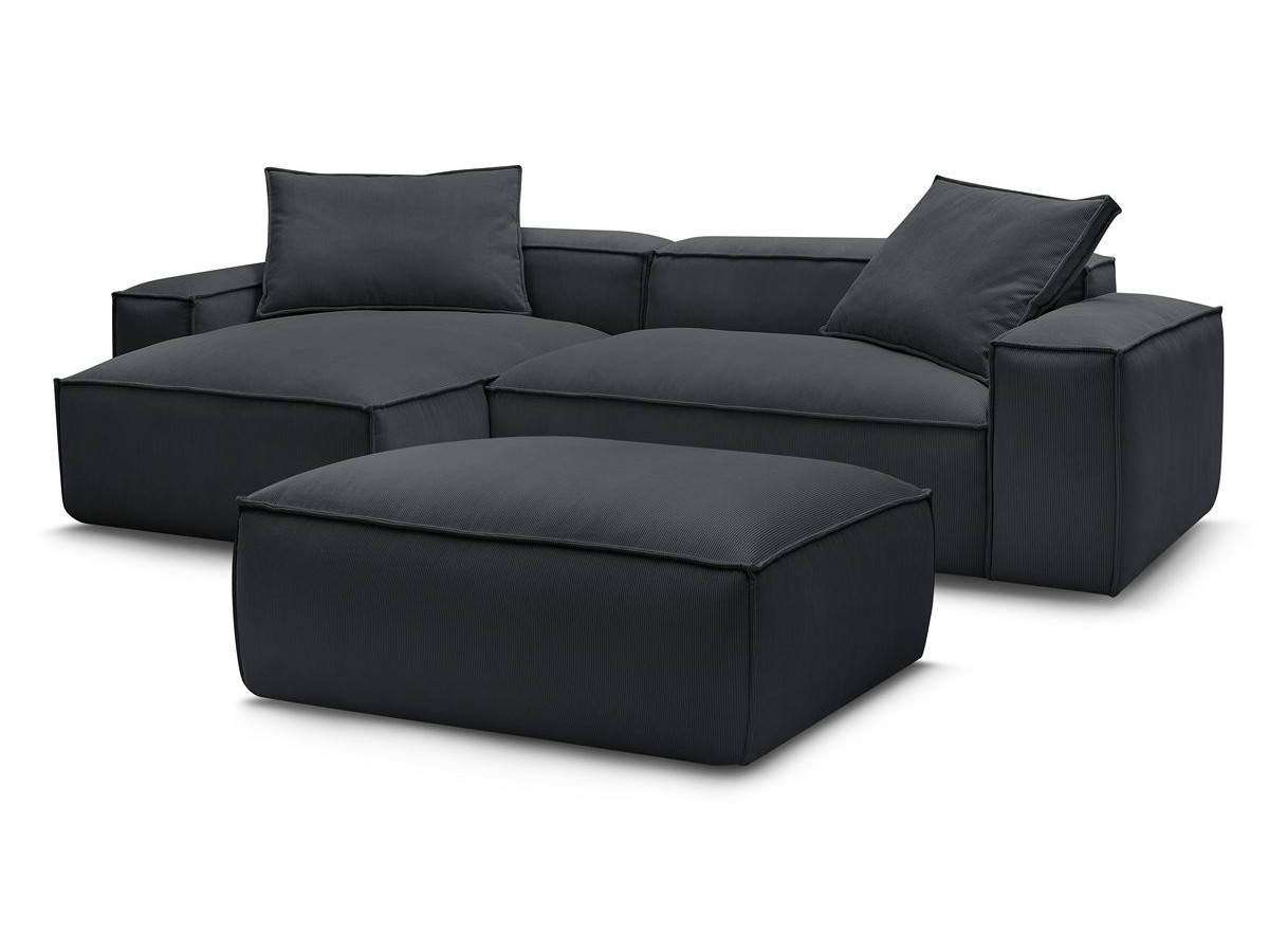 Canapé d'angle réversible ultra moelleux BOHEME velours côtelé avec pouf