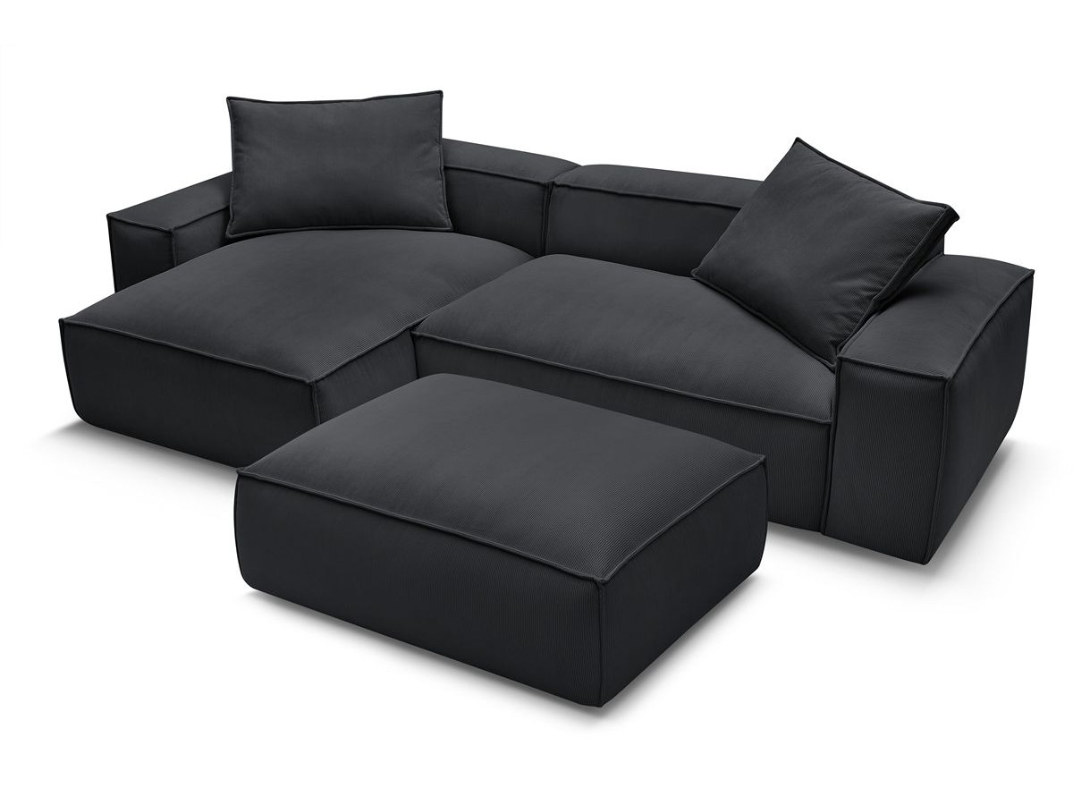 Canapé d'angle réversible ultra moelleux BOHEME velours côtelé avec pouf