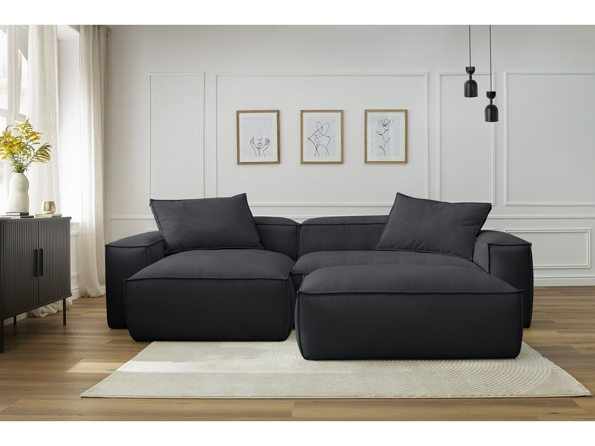 Canapé d'angle réversible ultra moelleux BOHEME velours côtelé avec pouf