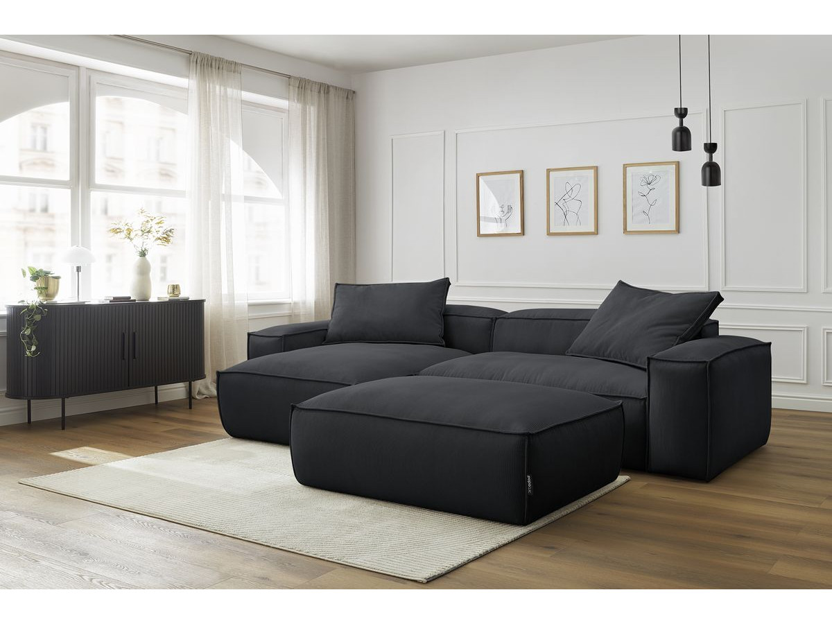 Canapé d'angle réversible ultra moelleux BOHEME velours côtelé avec pouf