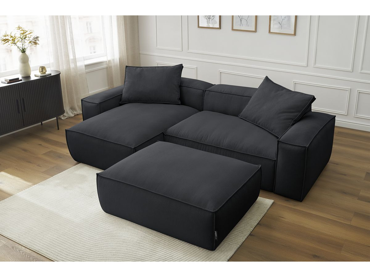 Canapé d'angle réversible ultra moelleux BOHEME velours côtelé avec pouf