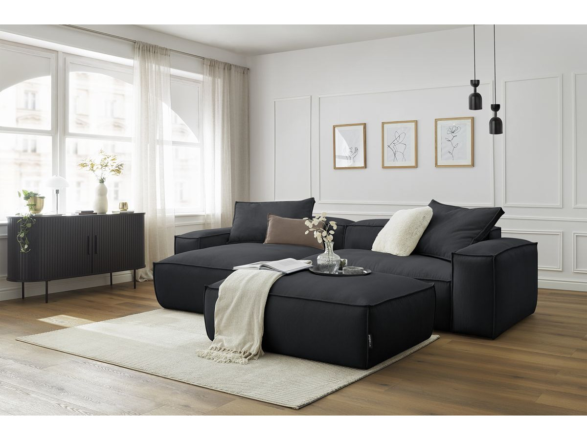 Canapé d'angle réversible ultra moelleux BOHEME velours côtelé avec pouf