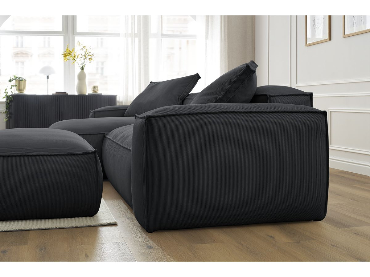 Canapé d'angle réversible ultra moelleux BOHEME velours côtelé avec pouf