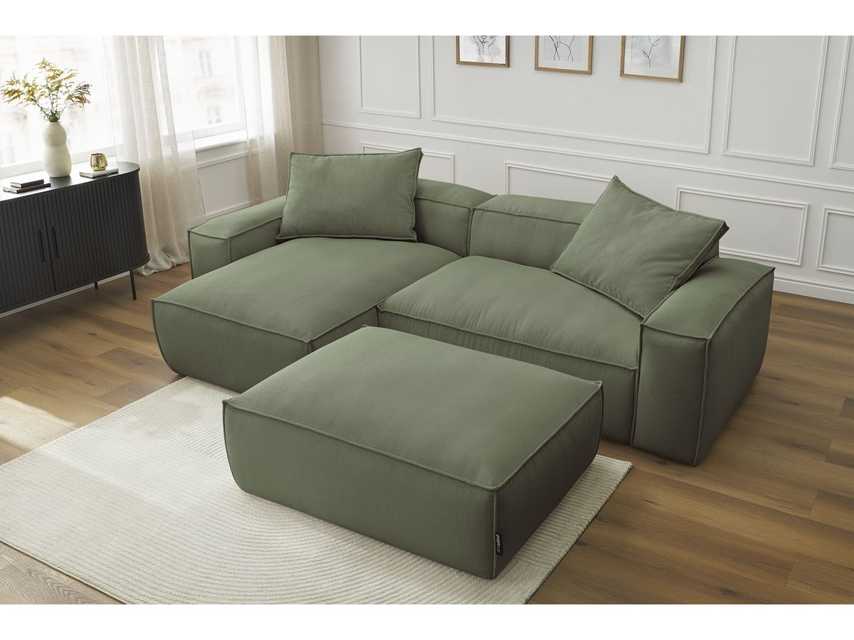 Canapé d'angle réversible ultra moelleux BOHEME velours côtelé avec pouf