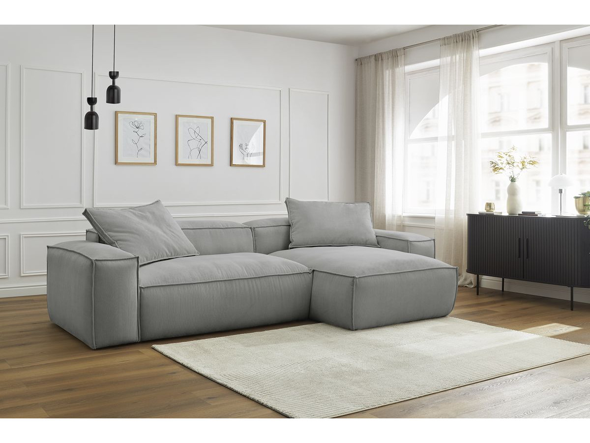 Canapé d'angle réversible ultra moelleux BOHEME velours côtelé gris clair — vue 5