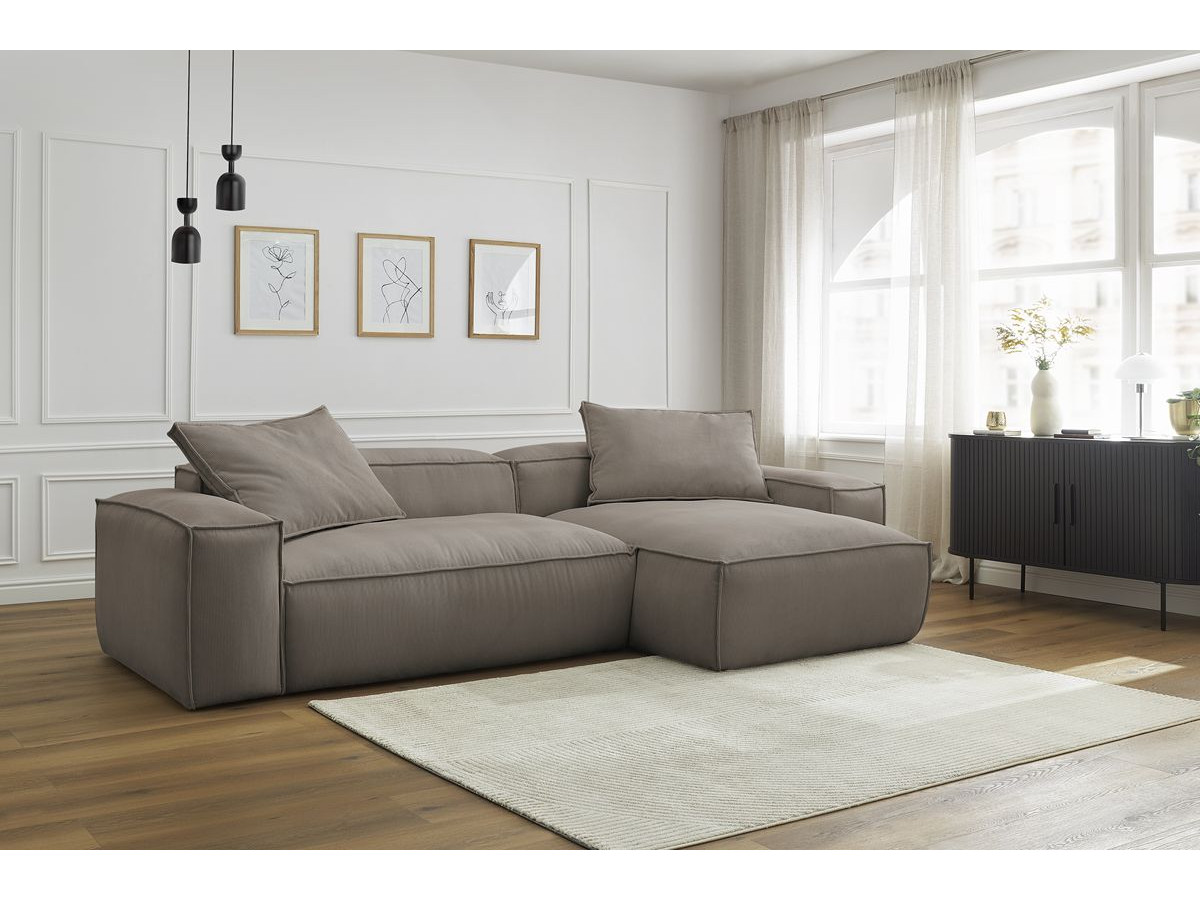 Canapé d'angle réversible ultra moelleux BOHEME velours côtelé taupe — vue 5