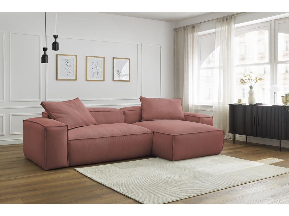 Canapé d'angle réversible ultra moelleux BOHEME velours côtelé rose — vue 5
