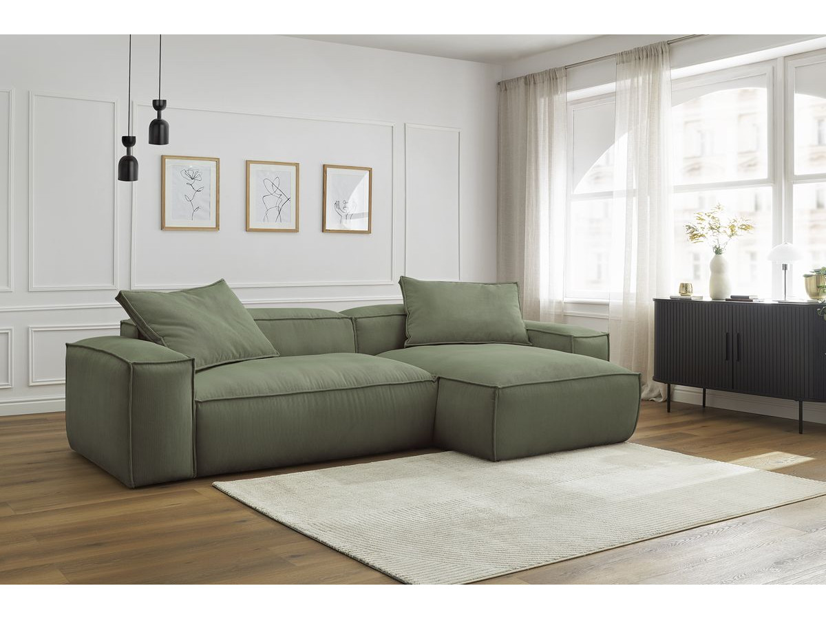 Canapé d'angle réversible ultra moelleux BOHEME velours côtelé vert — vue 5