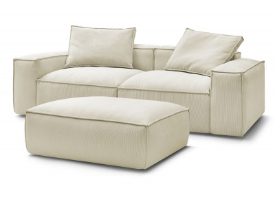 Canapé droit fixe 3 places ultra moelleux BOHEME velours côtelé avec pouf