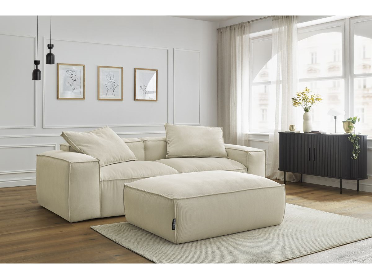 Canapé droit 3 places ultra moelleux BOHEME velours côtelé avec pouf beige — vue 5