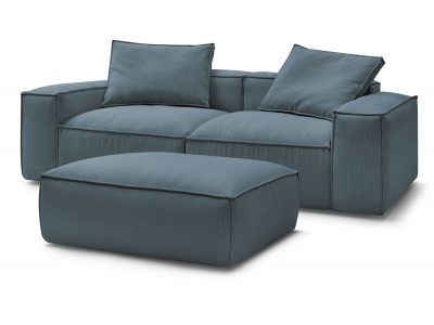 Canapé droit fixe 3 places ultra moelleux BOHEME velours côtelé avec pouf
