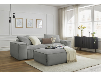 Canapé droit fixe 3 places ultra moelleux BOHEME velours côtelé avec pouf