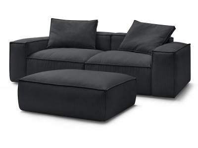 Canapé droit fixe 3 places ultra moelleux BOHEME velours côtelé avec pouf
