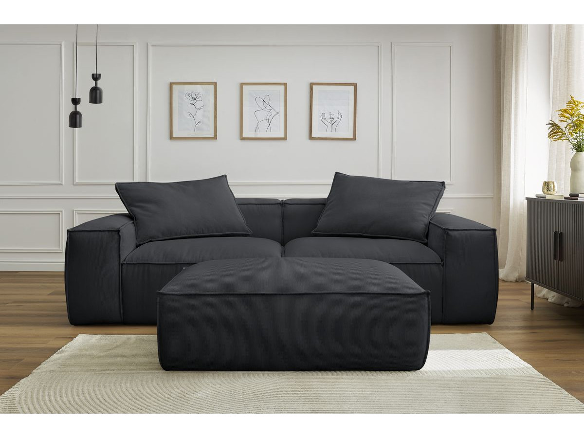Canapé droit 3 places ultra moelleux BOHEME velours côtelé avec pouf noir — vue 6