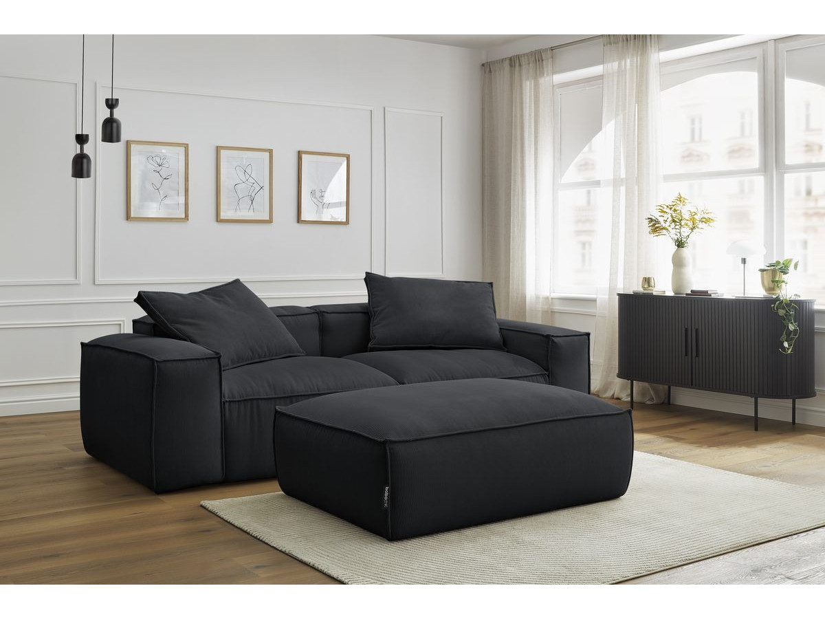 Canapé droit 3 places ultra moelleux BOHEME velours côtelé avec pouf noir — vue 5