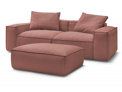 Canapé droit fixe 3 places ultra moelleux BOHEME velours côtelé avec pouf