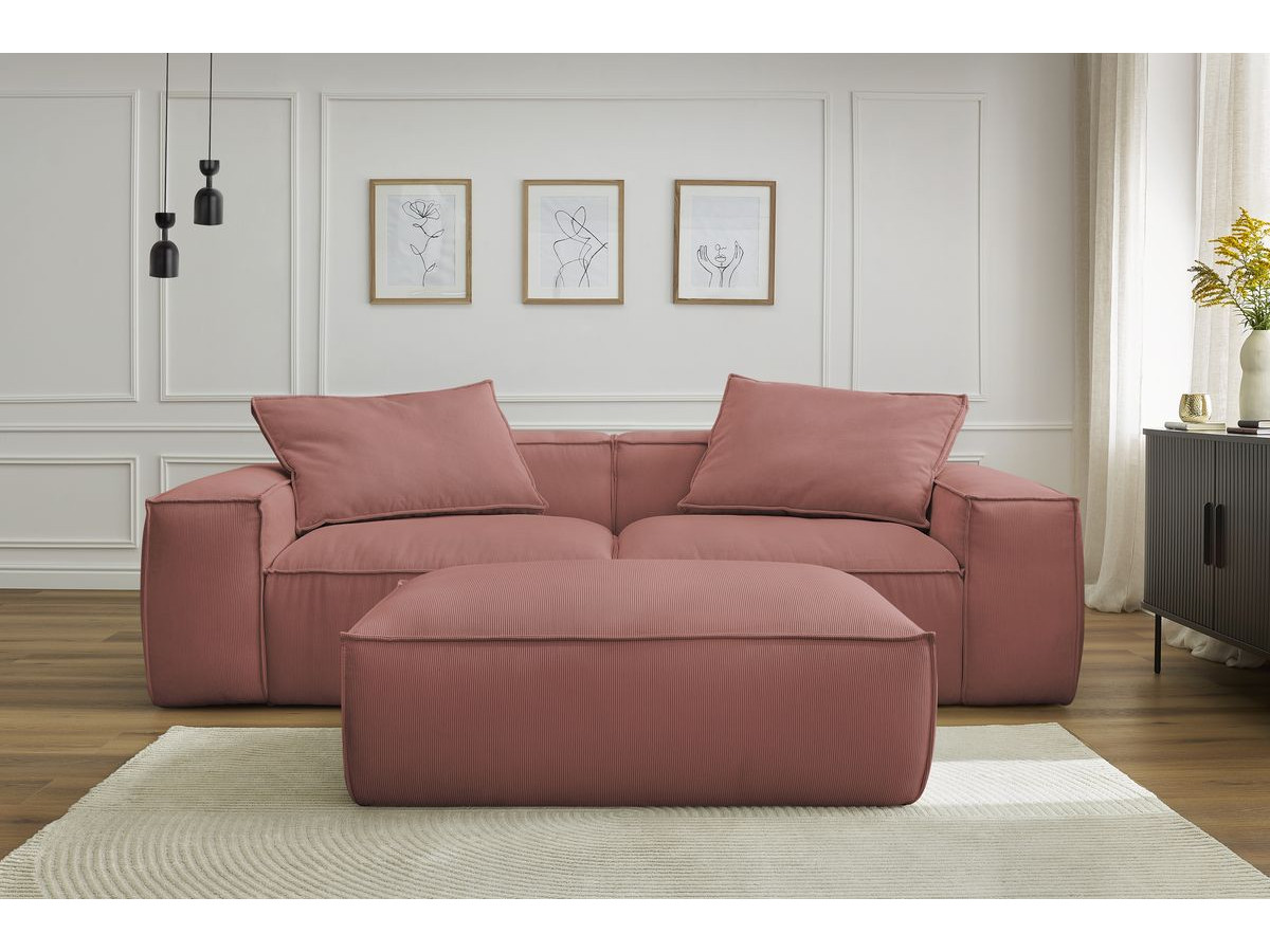 Canapé droit 3 places ultra moelleux BOHEME velours côtelé avec pouf rose — vue 6
