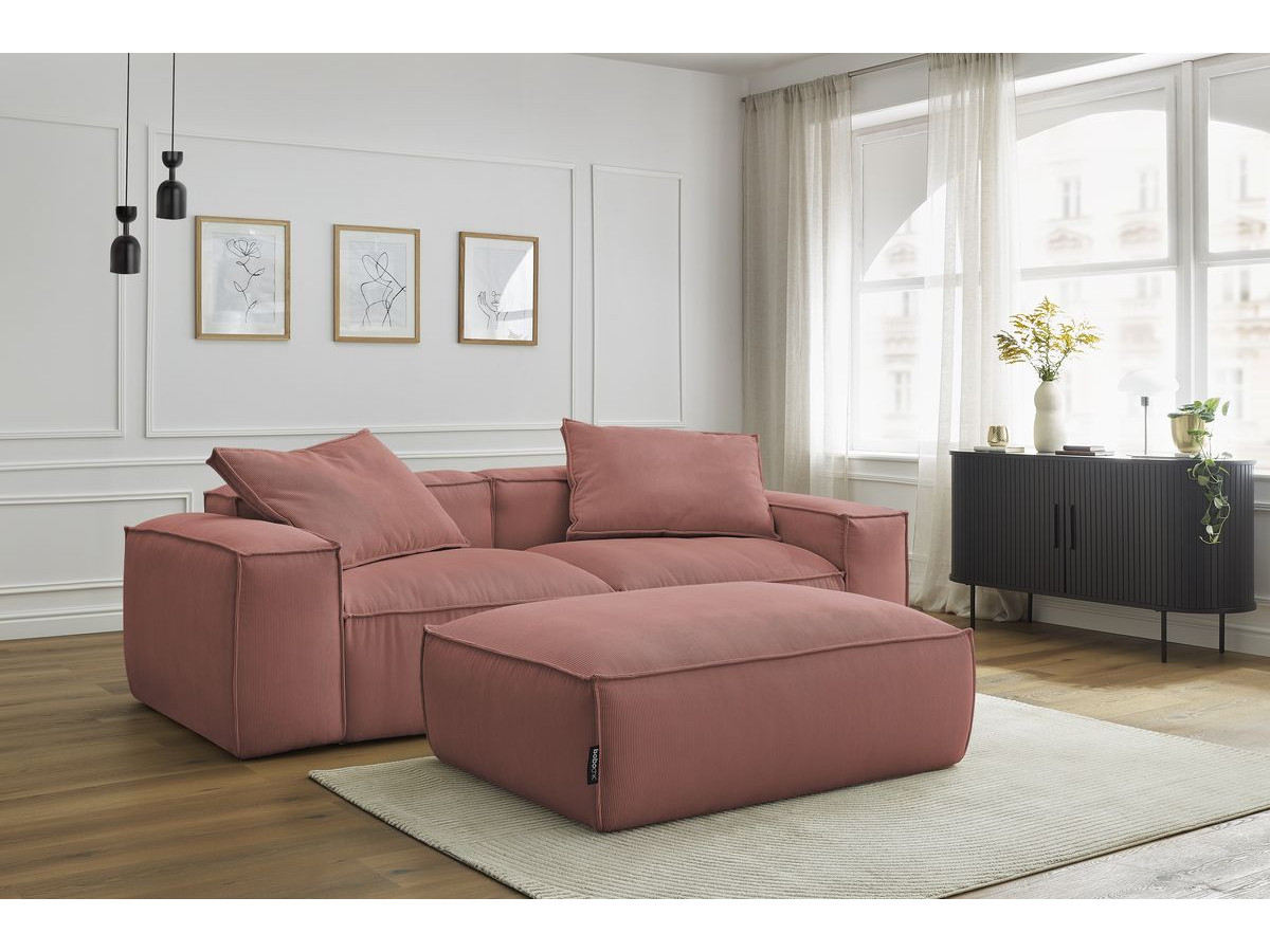 Canapé droit 3 places ultra moelleux BOHEME velours côtelé avec pouf rose — vue 5
