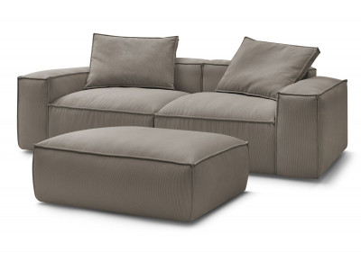 Canapé droit fixe 3 places ultra moelleux BOHEME velours côtelé avec pouf