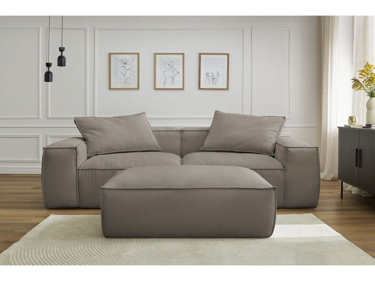Canapé droit 3 places ultra moelleux BOHEME velours côtelé avec pouf taupe — vue 6