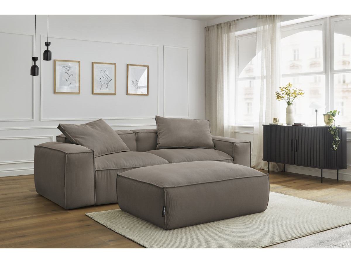 Canapé droit 3 places ultra moelleux BOHEME velours côtelé avec pouf taupe — vue 5