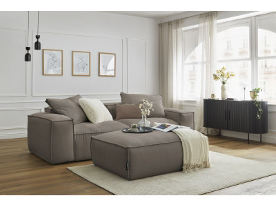 Canapé droit fixe 3 places ultra moelleux BOHEME velours côtelé avec pouf