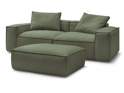 Canapé droit fixe 3 places ultra moelleux BOHEME velours côtelé avec pouf