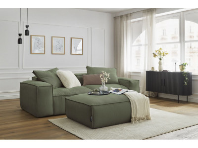 Canapé droit fixe 3 places ultra moelleux BOHEME velours côtelé avec pouf