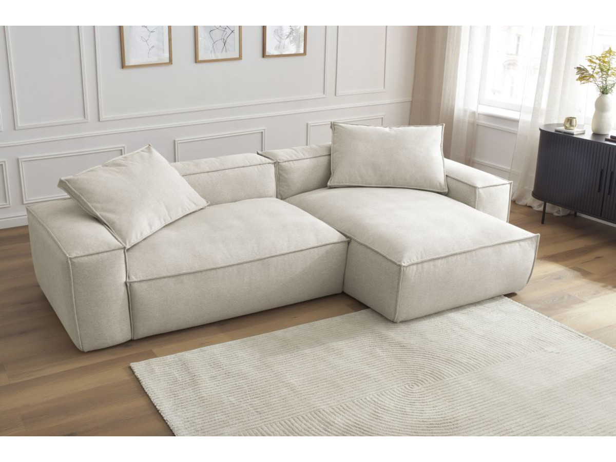 Canapé d'angle fixe EVEREST tissu chiné - Orange - Angle droit - 10 coussins
