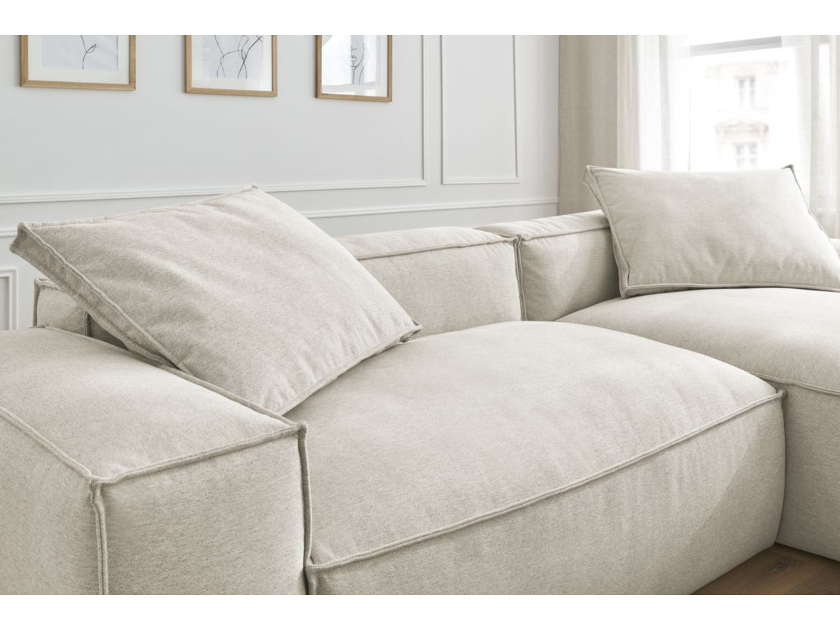 Canapé d'angle fixe EVEREST tissu chiné - Orange - Angle droit - 10 coussins