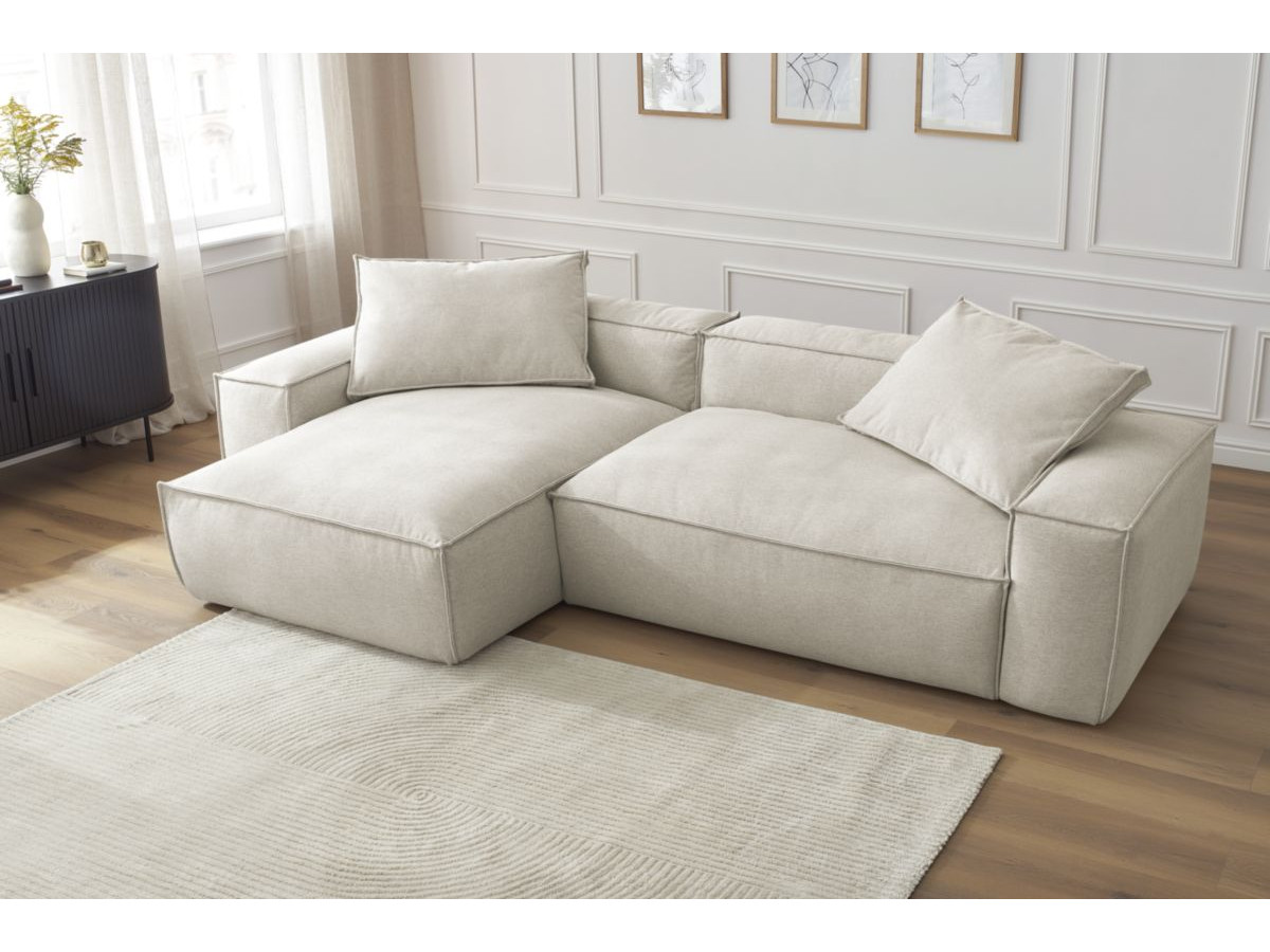 Canapé d'angle fixe EVEREST tissu chiné - Orange - Angle droit - 10 coussins