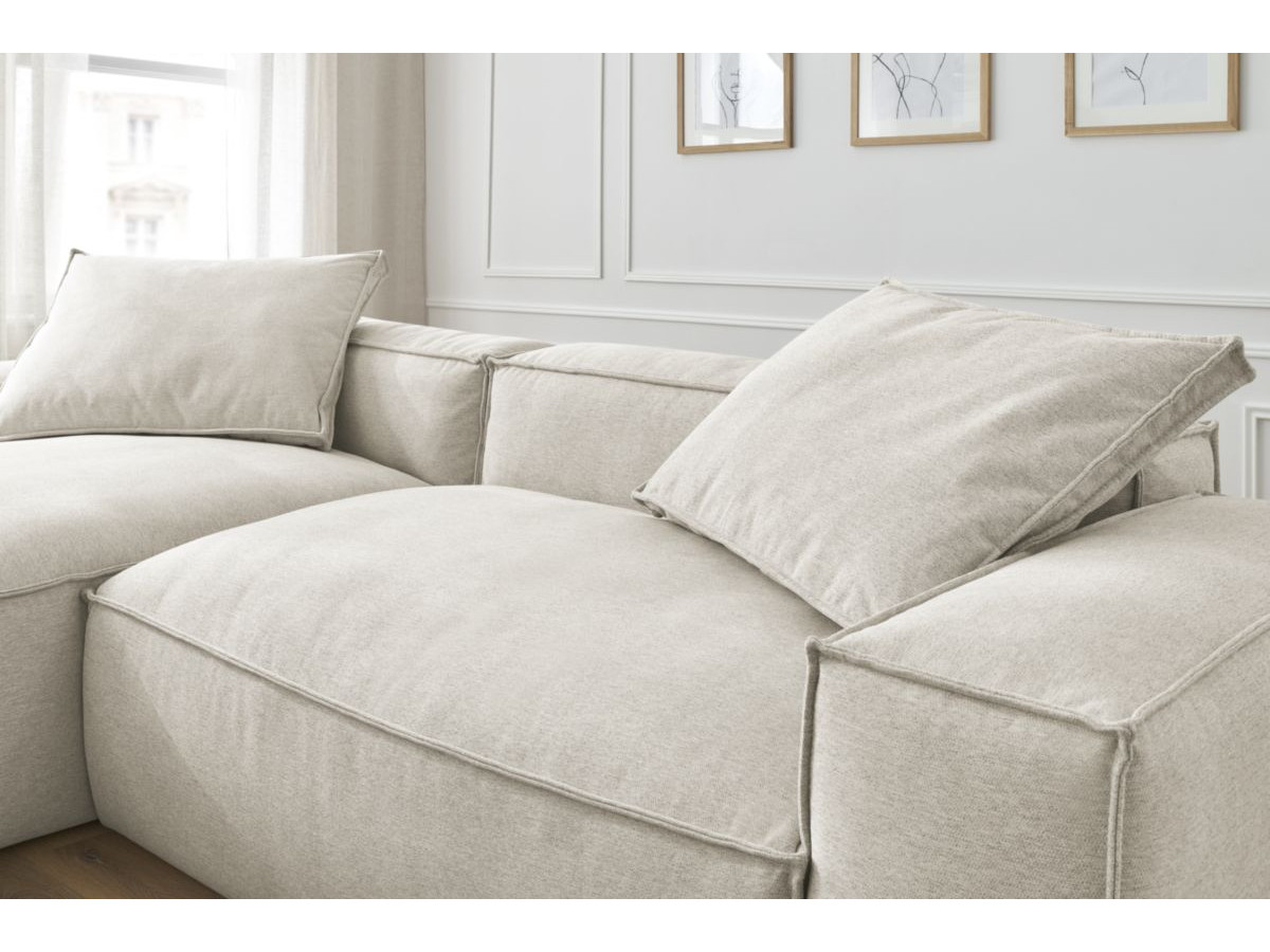 Canapé d'angle fixe EVEREST tissu chiné - Orange - Angle droit - 10 coussins