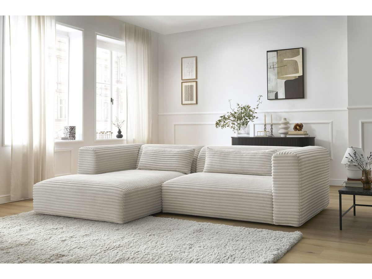 Canapé d'angle fixe HARRY gros côtelé doux beige angle gauche BOBOCHIC 3 places - Vue supplémentaire 3