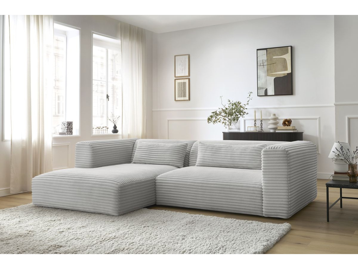 Canapé d'angle fixe HARRY gros côtelé doux gris clair angle gauche BOBOCHIC 3 places - Vue supplémentaire 3