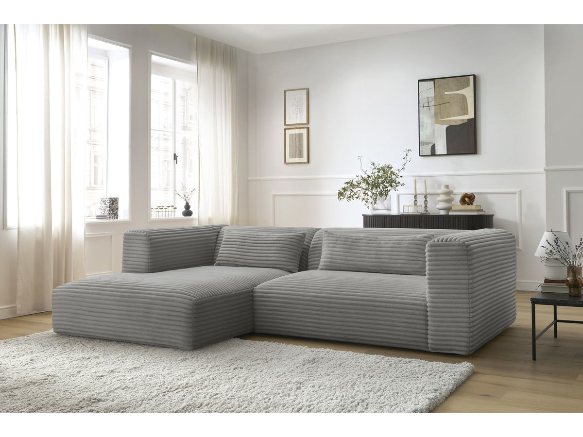 Canapé d'angle fixe HARRY gros côtelé doux gris foncé  angle gauche BOBOCHIC 3 places - Vue supplémentaire 3