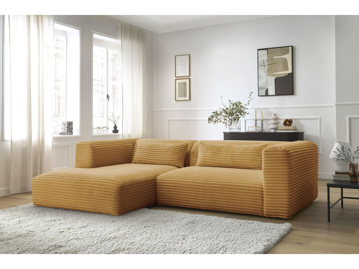 Canapé d'angle fixe HARRY gros côtelé doux jaune angle gauche BOBOCHIC 3 places - Vue supplémentaire 3