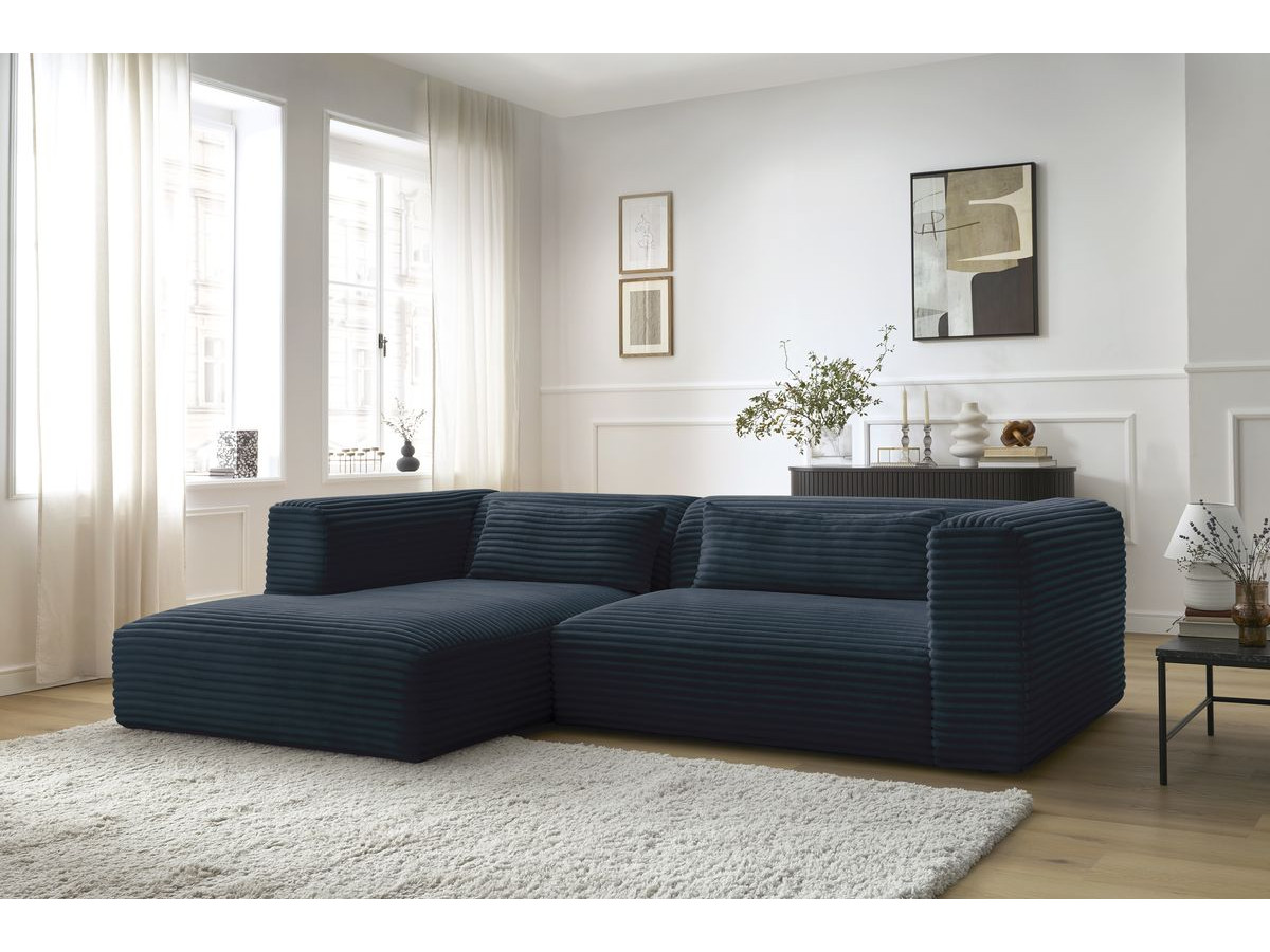 Canapé d'angle fixe HARRY gros côtelé doux bleu foncé angle gauche BOBOCHIC 3 places - Vue supplémentaire 3