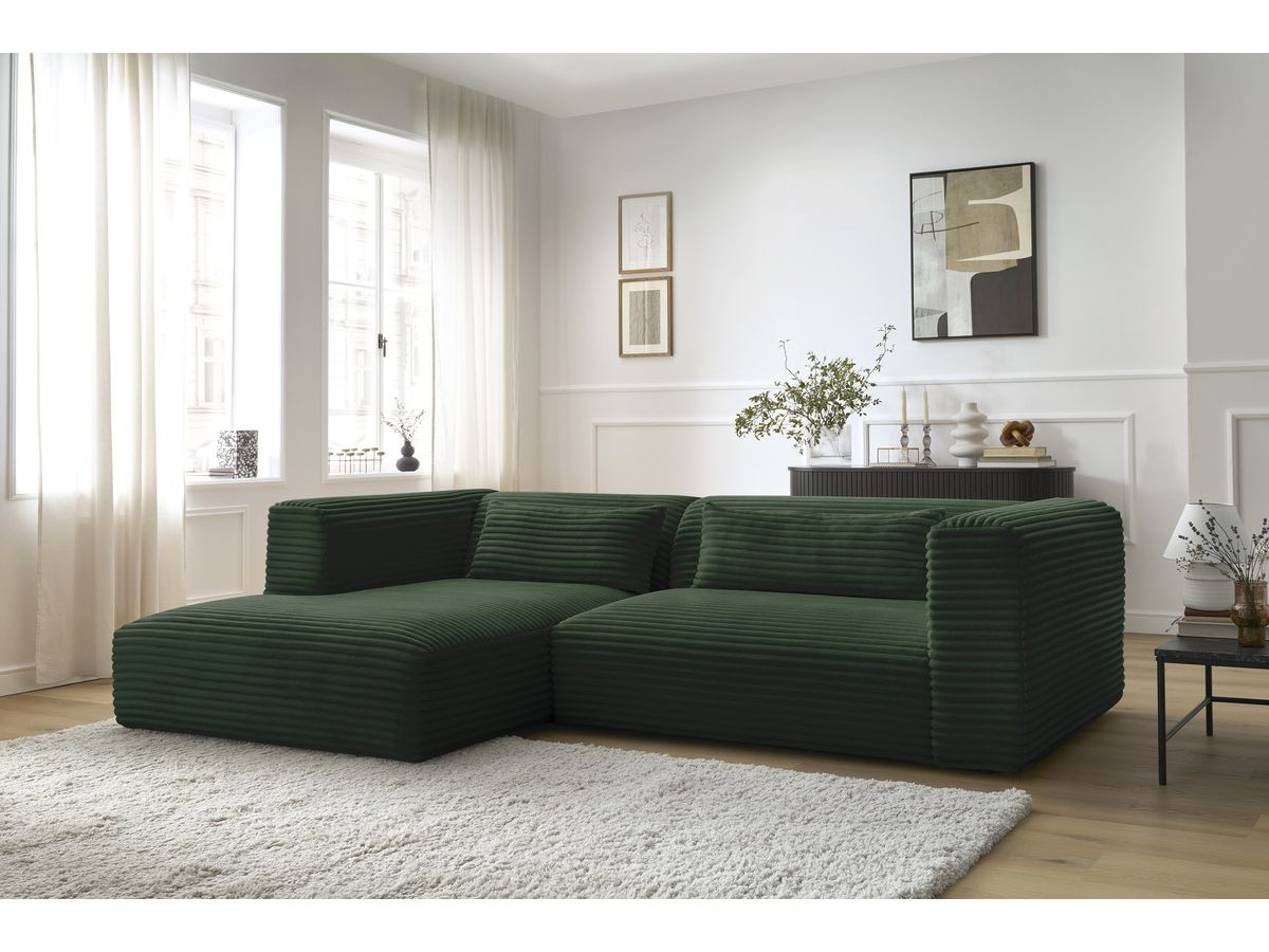 Canapé d'angle fixe HARRY gros côtelé doux vert angle gauche BOBOCHIC 3 places - Vue supplémentaire 3