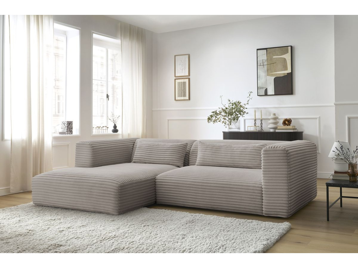 Canapé d'angle fixe HARRY gros côtelé doux taupe  angle gauche BOBOCHIC 3 places - Vue supplémentaire 3