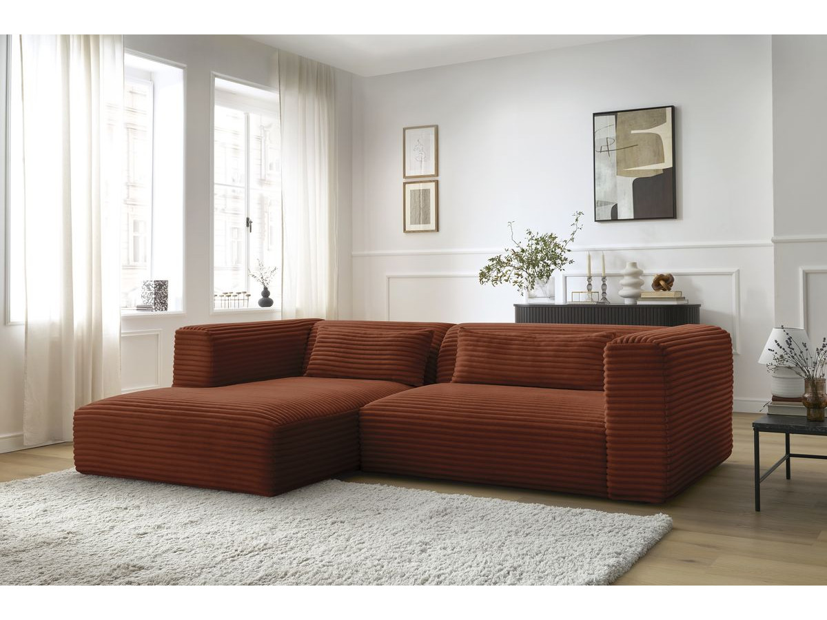 Canapé d'angle fixe HARRY gros côtelé doux orange angle gauche BOBOCHIC 3 places - Vue supplémentaire 3