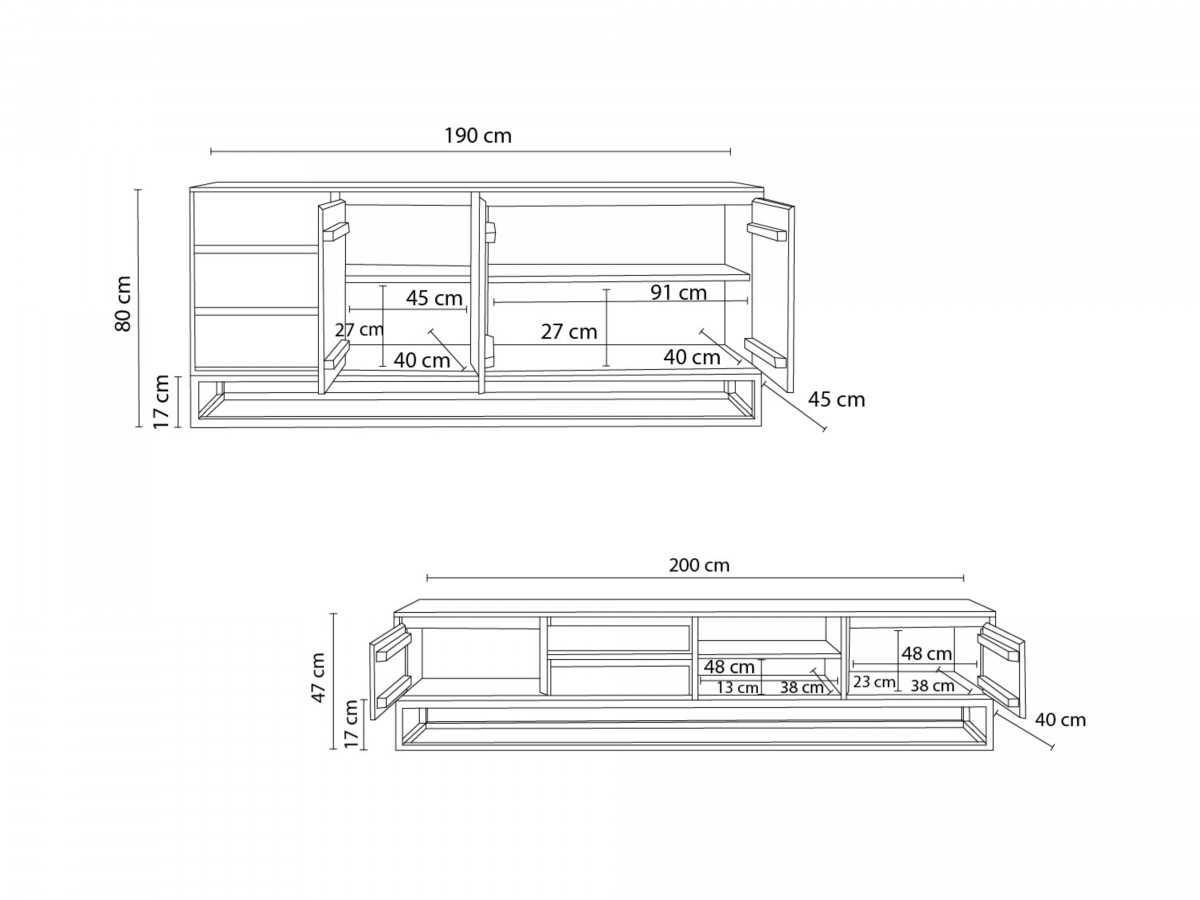 BERGERAC set met 190 cm dressoir + 200 cm tv-meubel in massief mangohout