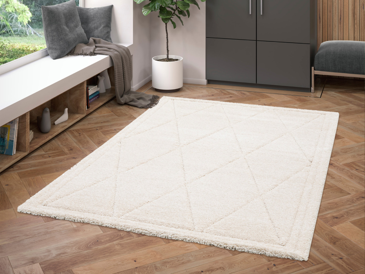 Tapis poils ras AMEL motif graphique beige — vue 6