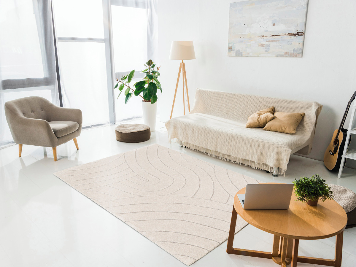 Tapis poils ras BENOIT motif abstrait beige — vue 6