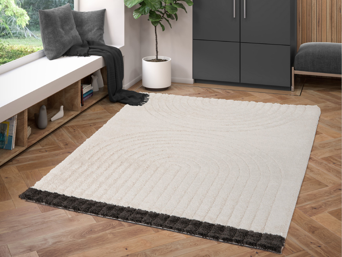 Tapis poils ras DENIS motif abstrait beige — vue 6