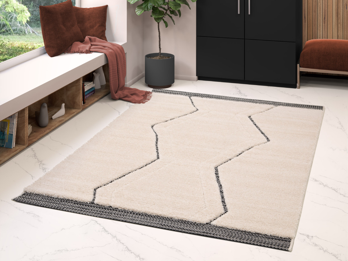 Tapis poils ras ESTELLE motif graphique gris foncé — vue 5