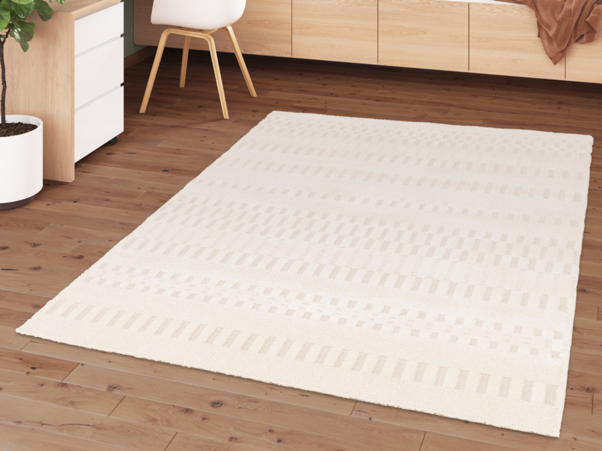 Tapis poils ras JOEL motif abstrait beige — vue 6